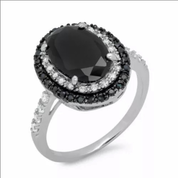 Sterling Silver Oval Cut Black Sapphire Ring